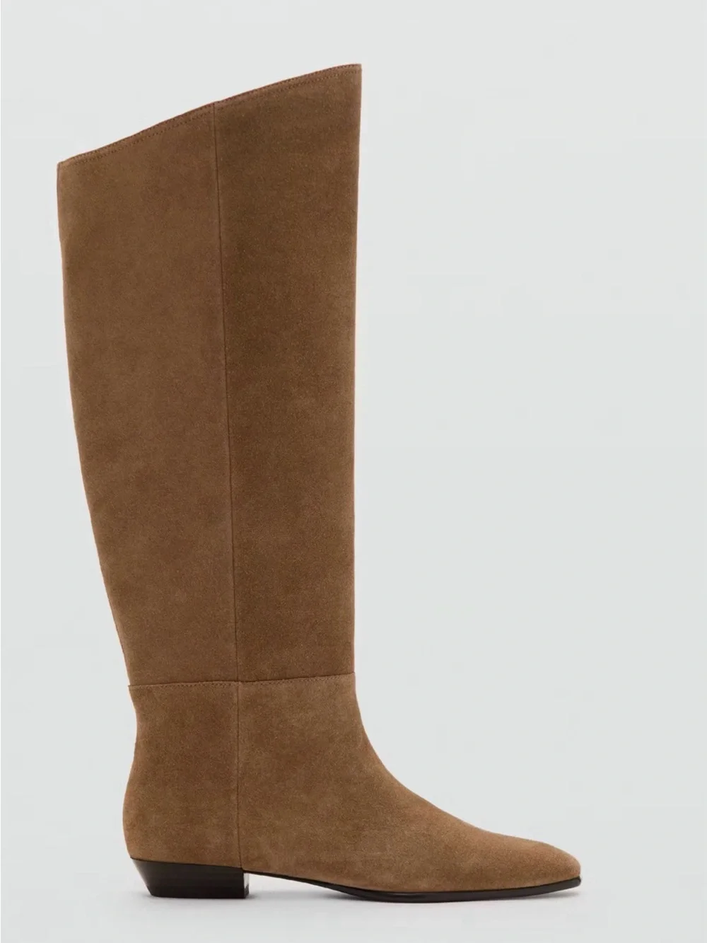 Mango Tall Suede Knee High Boots in sand